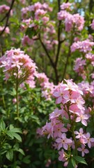 Obraz premium Pastel pink flowers blooming in a lush green forest, blossoming, delicate