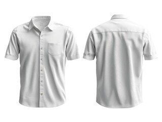 White short sleeve shirt with pocket, front and back view, casual style