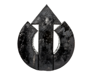 A black graph with an arrow pointing up, symbolizing business growth and success.