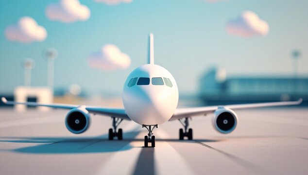 Airplane, Cartoon Airplane, Airplane Taking Off, Airport, Cartoon, Background Image, Travel, Trip, Propeller, Sky, Soaring, Flying, Takeoff, Landing, Illustration, Terminal, Minimalist, Minimalist Sty