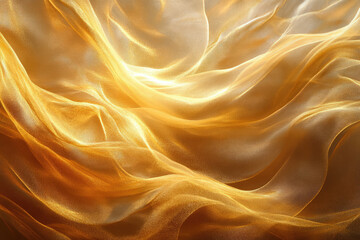 Fototapeta premium Golden fabric draped in soft waves, illuminated by warm light, creating a luxurious and elegant texture.