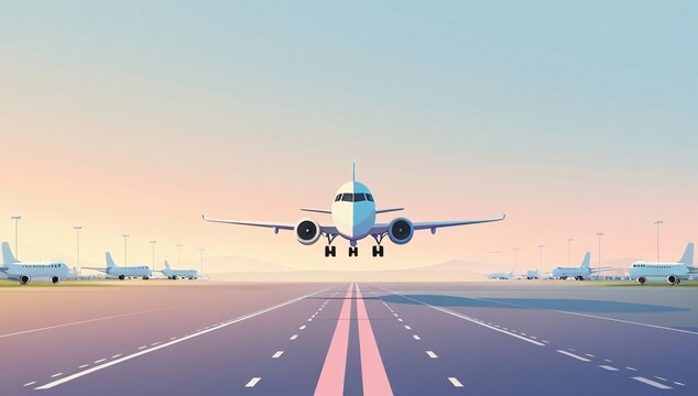 Airplane, Cartoon Airplane, Airplane Taking Off, Airport, Cartoon, Background Image, Travel, Trip, Propeller, Sky, Soaring, Flying, Takeoff, Landing, Illustration, Terminal, Minimalist, Minimalist Sty