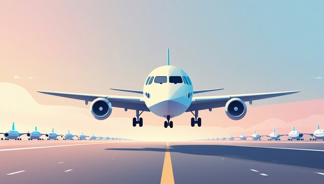 Airplane, Cartoon Airplane, Airplane Taking Off, Airport, Cartoon, Background Image, Travel, Trip, Propeller, Sky, Soaring, Flying, Takeoff, Landing, Illustration, Terminal, Minimalist, Minimalist Sty