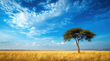 Fototapeta premium National Geographic A golden savanna with a lone acacia tree under a vast blue sky.