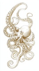 Fototapeta premium Elegant Detailed Illustration of an Octopus with Swirling Tentacles