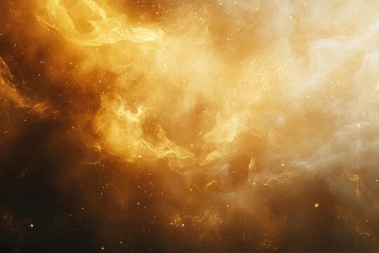A cosmic nebula of swirling gold and amber hues, speckled with distant stars.