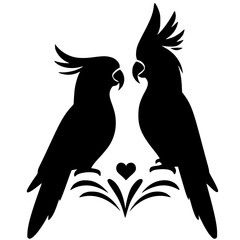 Silhouette of a pair of parrots