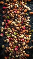 Obraz premium A mix of nuts, including cashews, walnuts, and pistachios. A photo that captures the beauty in natural food. 