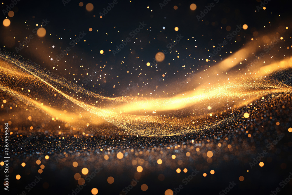 Aufkleber golden particles flowing like waves, creating a luxurious and elegant abstract background.