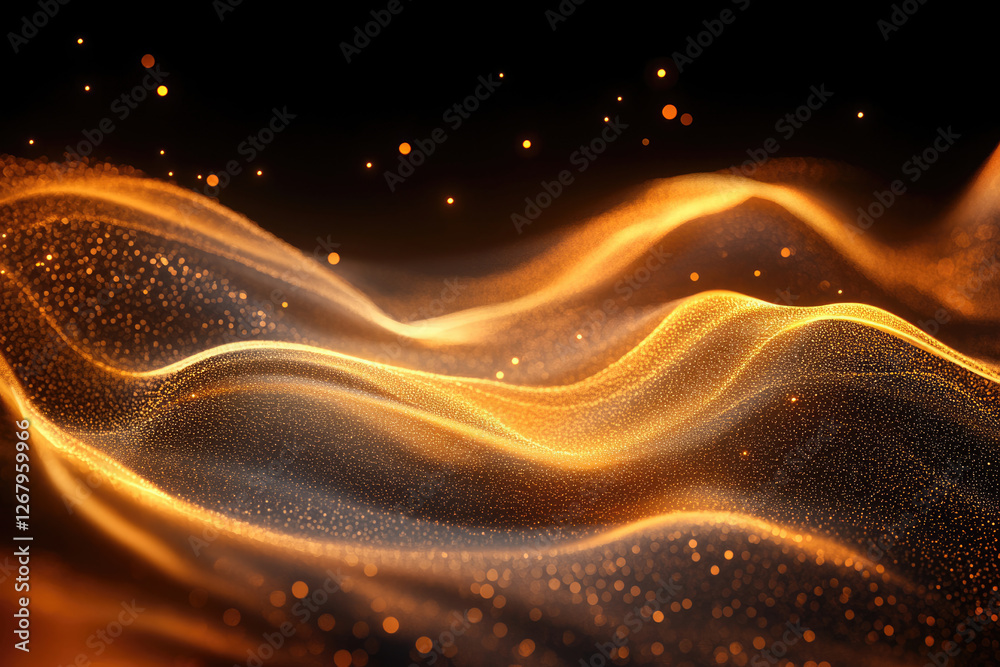 Aufkleber golden particles flowing in waves, creating a luxurious and abstract background.