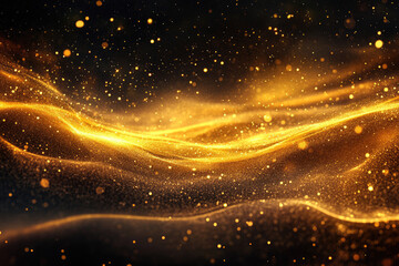 Obraz premium Golden particles flowing like waves, creating a luxurious and elegant abstract background.