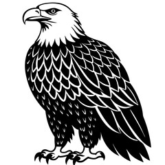 bald eagle bird black silhouette vector, Simple silhouette Design vector icon with white background. Wild Animal Vector. Bird Vector 
