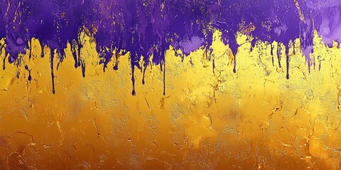 Abstract purple and gold background with dripping paint, golden texture, purple background, yellow wall art, textured painting