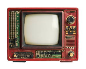 A classic red vintage television with a blank screen, representing nostalgia and retro technology.