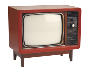 A classic red vintage television with a blank screen, representing nostalgia and retro technology.