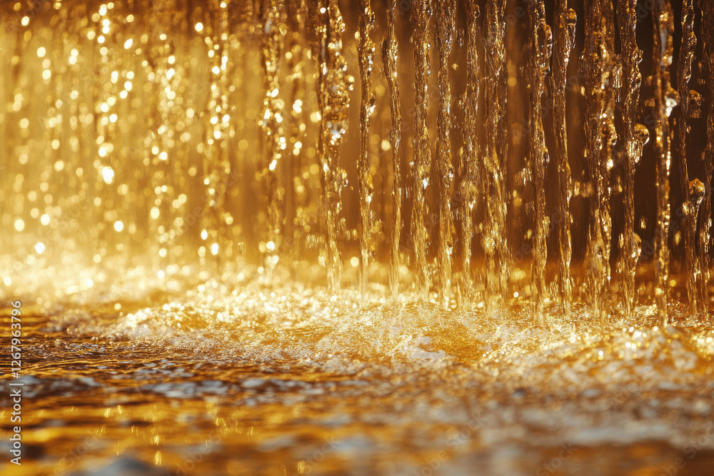 Aufkleber golden water cascading down, creating a mesmerizing, shimmering spectacle of light and liquid.