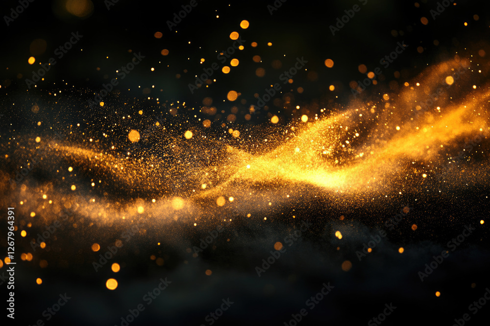 Poster A mesmerizing wave of golden particles and bokeh lights dances across a dark background, creating a magical, luxurious feel.