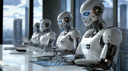 Fototapeta premium Advanced Robots Working in a Modern Office Setting