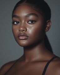 Captivating portrait of a Black woman showcasing her beauty, grace, and strength in a modern studio environment