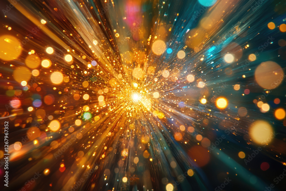 Aufkleber a vibrant burst of golden light, radiating outwards with a mesmerizing bokeh effect, creating a sens