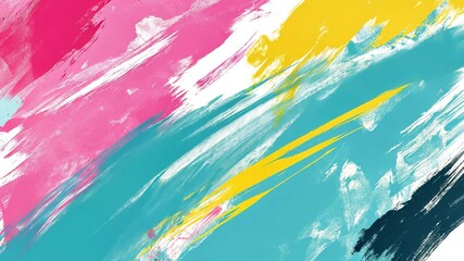 Abstract pop art style dynamic grunge pink yellow teal brushstrokes animation video background. Pop art animation vertical video. Spring and Summer seasonal poster background video. - Powered by Adobe