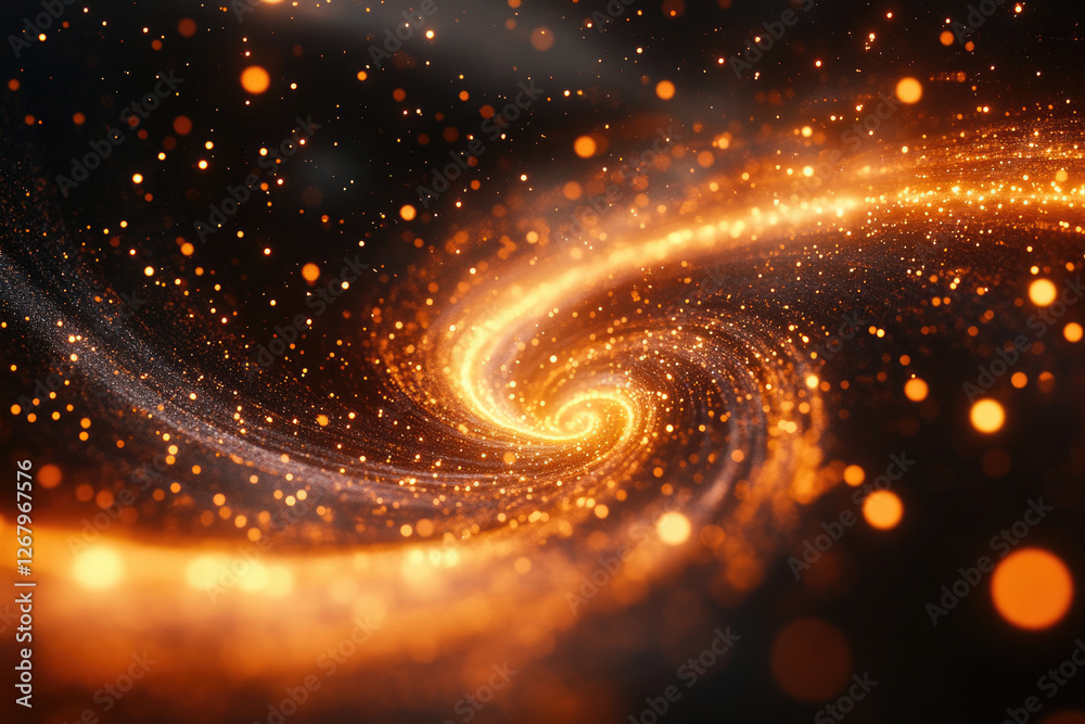 Poster A mesmerizing swirl of golden particles in a dark space, creating a cosmic spiral effect.