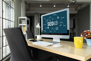 SEO search engine optimization for modish e-commerce and online retail business showing on computer screen