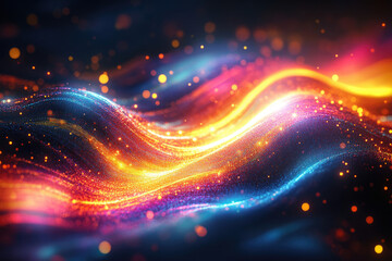 Obraz premium Abstract wave of vibrant, glowing particles; dynamic energy and light.