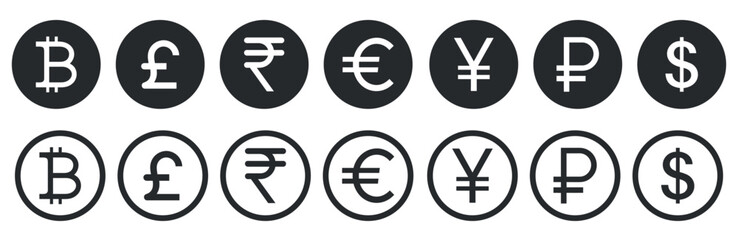 Vector Set of Popular Currency Symbols. Money Icon Illustration