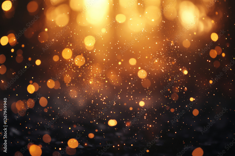 Poster golden bokeh lights and sparkles create a magical, dreamy atmosphere.