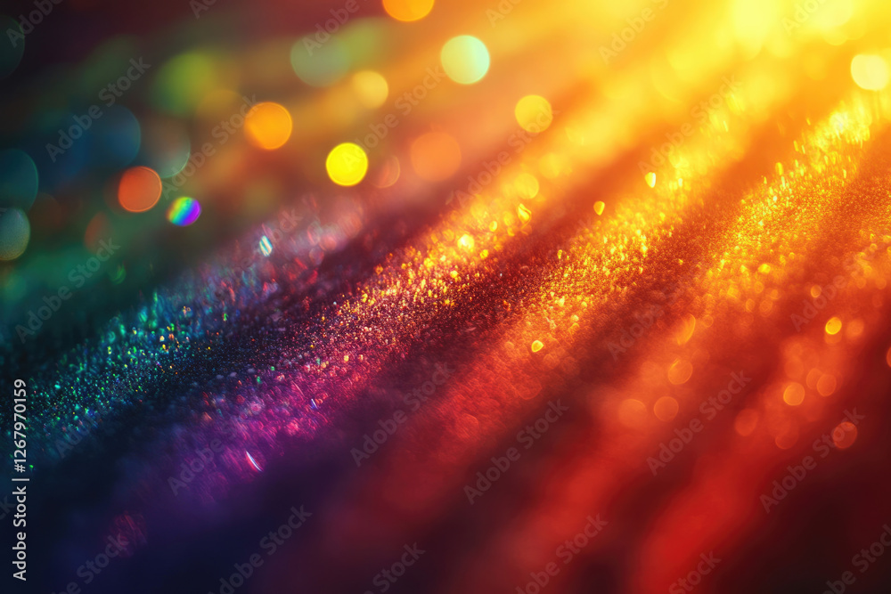 Poster Abstract background with vibrant colors, glittering textures, and bokeh lights creating a magical, festive atmosphere.
