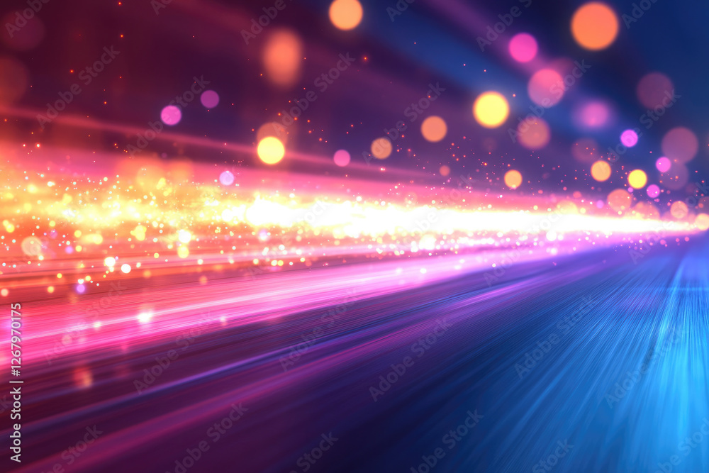 Poster abstract glowing lines and bokeh lights create a dynamic, vibrant, and energetic visual experience.