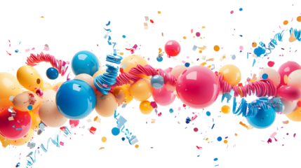 A creative party template featuring balloons, streamers, and confetti, designed for festive themes.