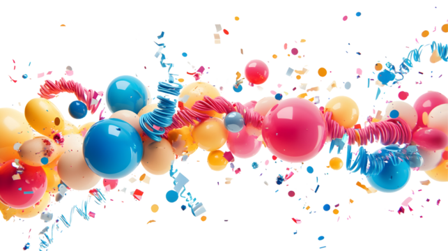 A creative party template featuring balloons, streamers, and confetti, designed for festive themes.