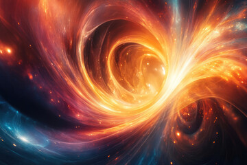 Fototapeta premium A swirling cosmic vortex of fiery orange and deep blue hues, depicting a dynamic celestial event.