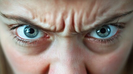 Naklejka premium Intense Close-up of an Angry Child's Face, Showing Frowning Expression and Glaring Eyes