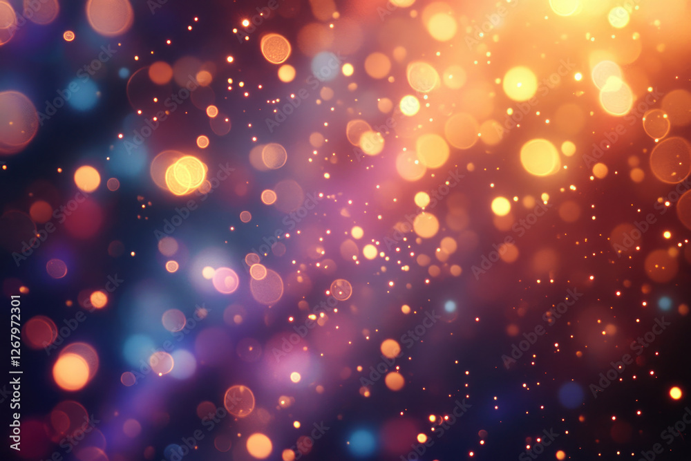 Poster Abstract bokeh background with colorful blurred lights and sparkles, creating a festive and magical atmosphere.