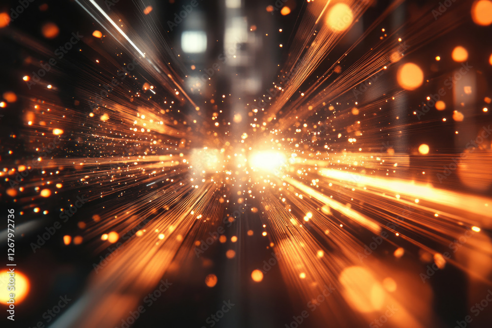 Poster A burst of golden light streaks across a dark background, creating a dynamic and energetic visual effect.