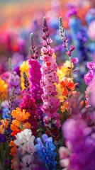 Bright snapdragon flowers in dreamy garden