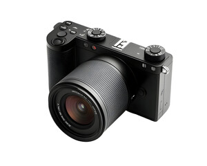 A digital camera in a sleek black design, showcasing professional photography equipment.