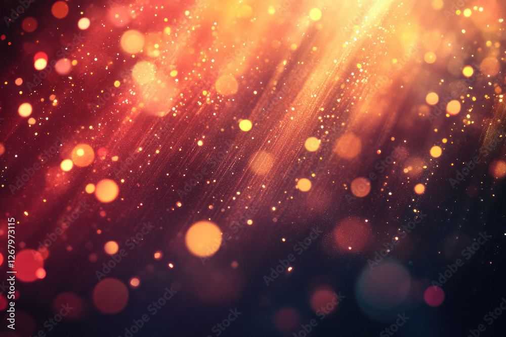 Poster abstract bokeh background with warm, red and orange lights, glittering and shimmering.