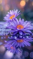 Fototapeta premium Purple lotus reflecting in tranquil pond