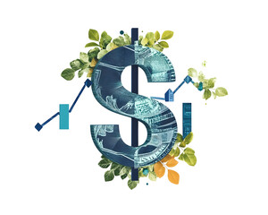 A dollar sign with an upward-moving graph, representing financial success and market growth.