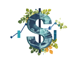 A dollar sign with an upward-moving graph, representing financial success and market growth.