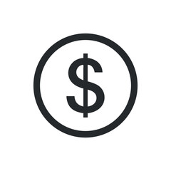 Flat Dollar Sign Icon on White Background – US Currency Symbol for Logo & UI