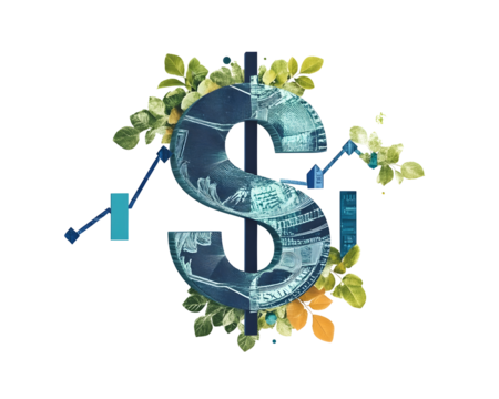 A dollar sign with an upward-moving graph, representing financial success and market growth.