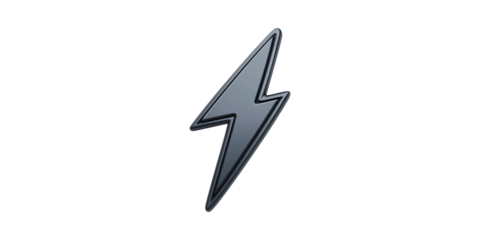 Black lightning bolt symbol element isolated on transparent background