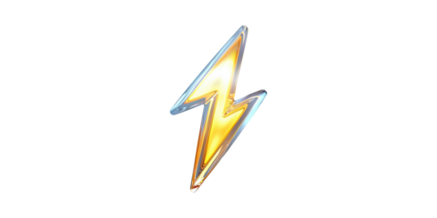 Lightning bolt symbol with glowing edges isolated on transparent background