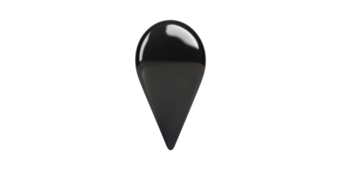Black 3d map marker pin icon with reflective surface isolated on transparent background