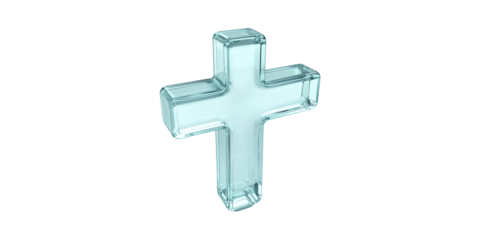 Glass cross with smooth edges isolated on transparent background